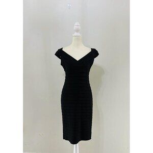 ADRIANNA PAPELL Black Midi Cocktail Dress Ruffle Size 4
